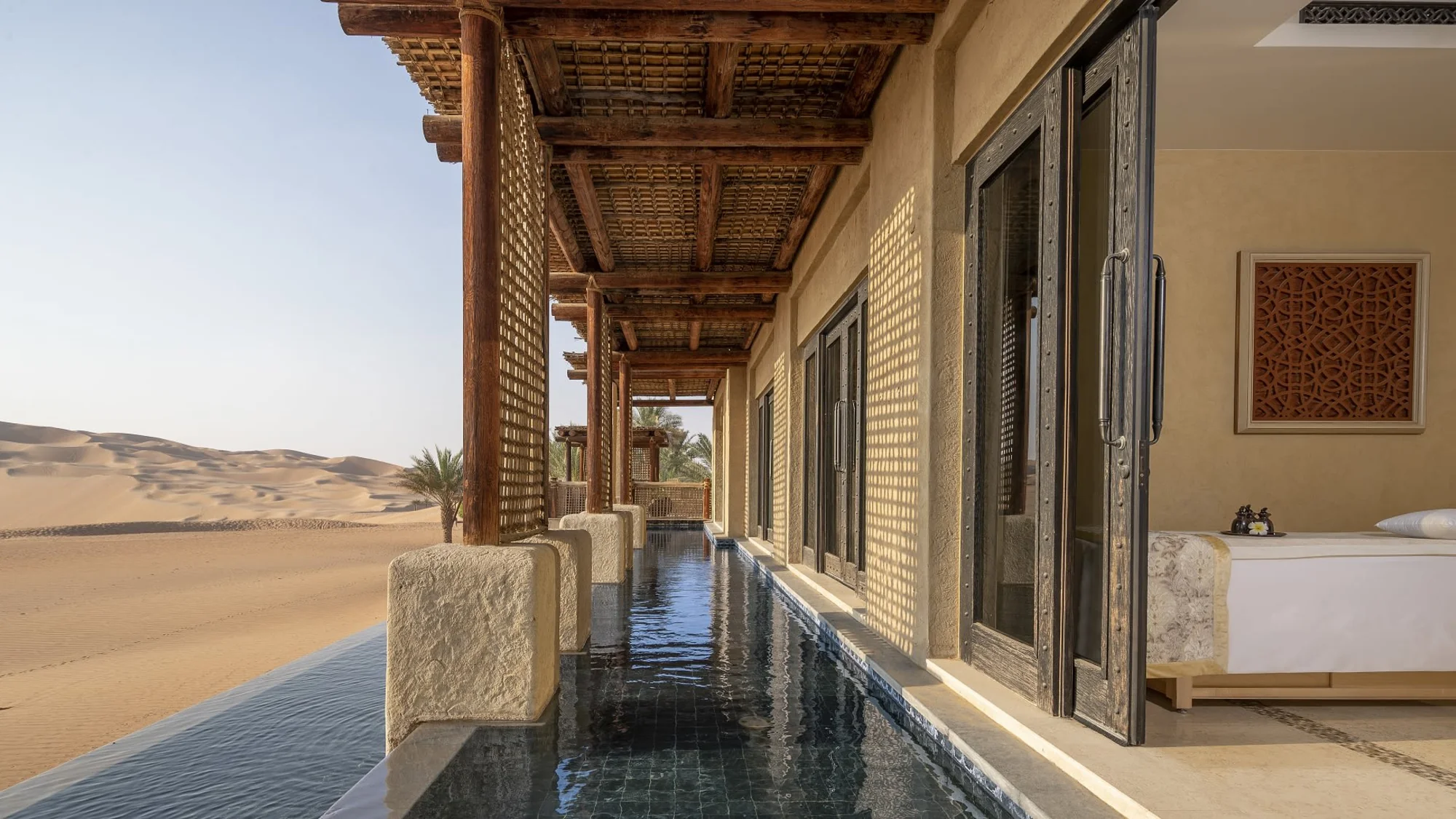 Spa pool with desert landscape views.