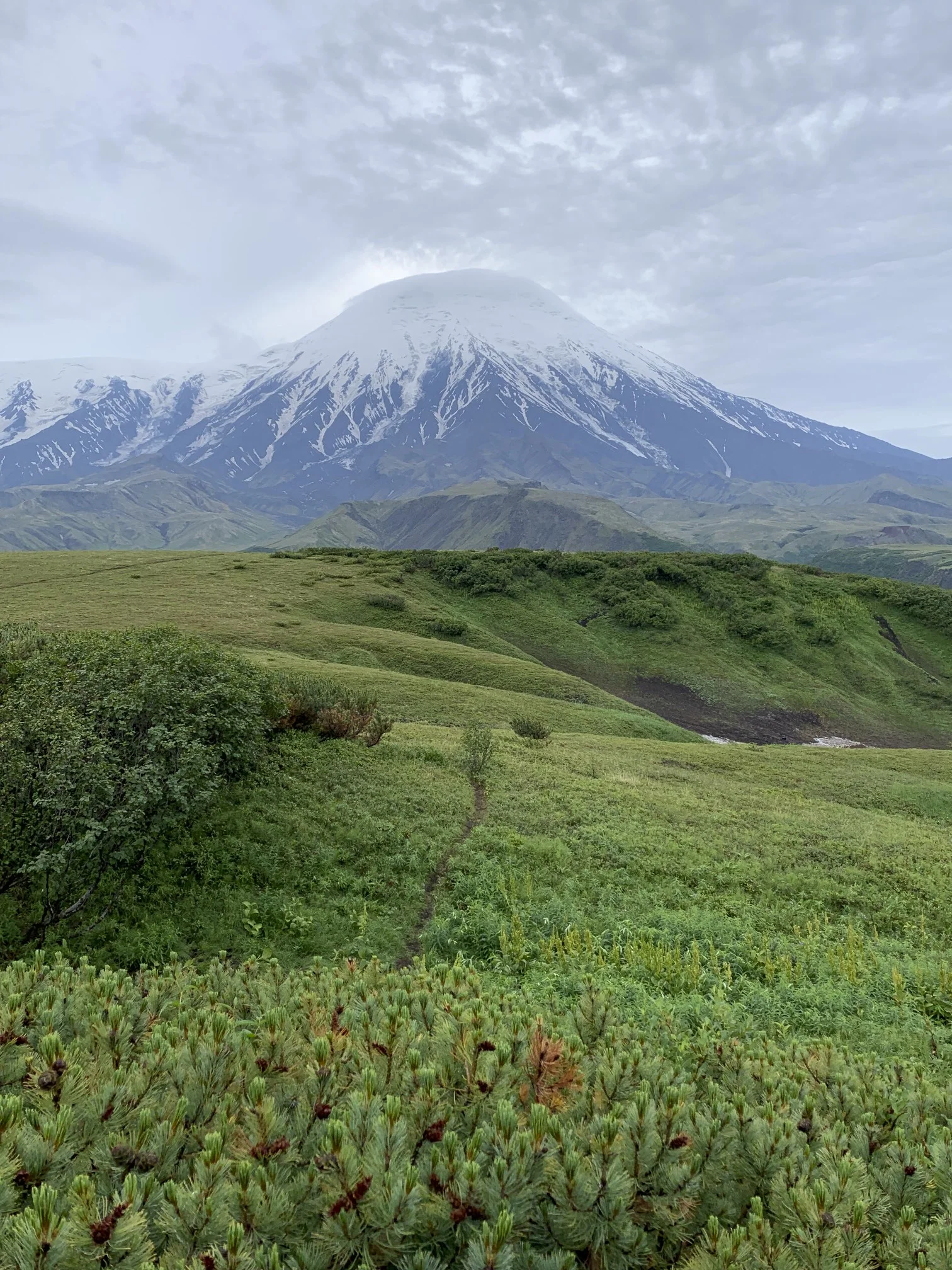 Beautiful tundra and Ostry Tolbachik Volcano in Kamchatka