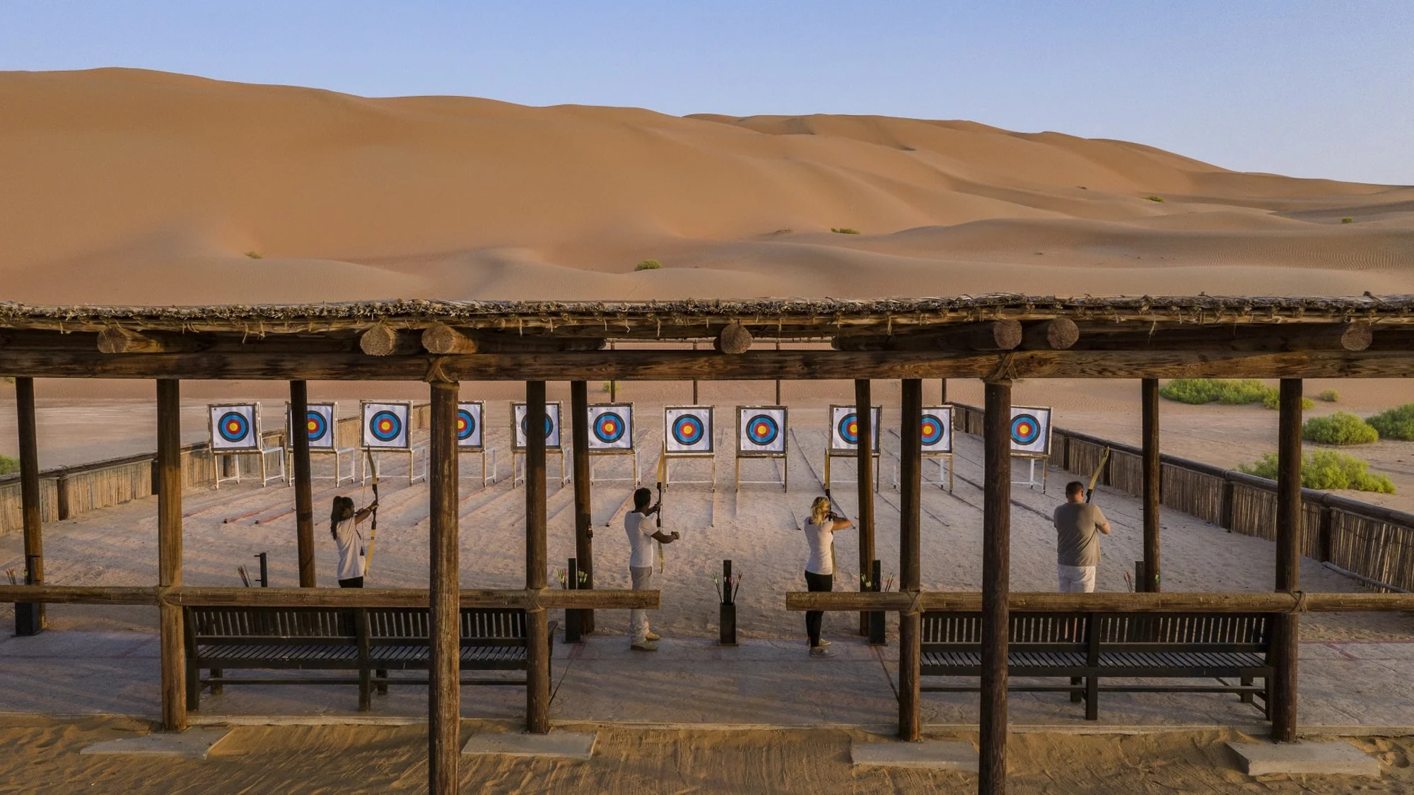 Archery activity in the desert exterior.
