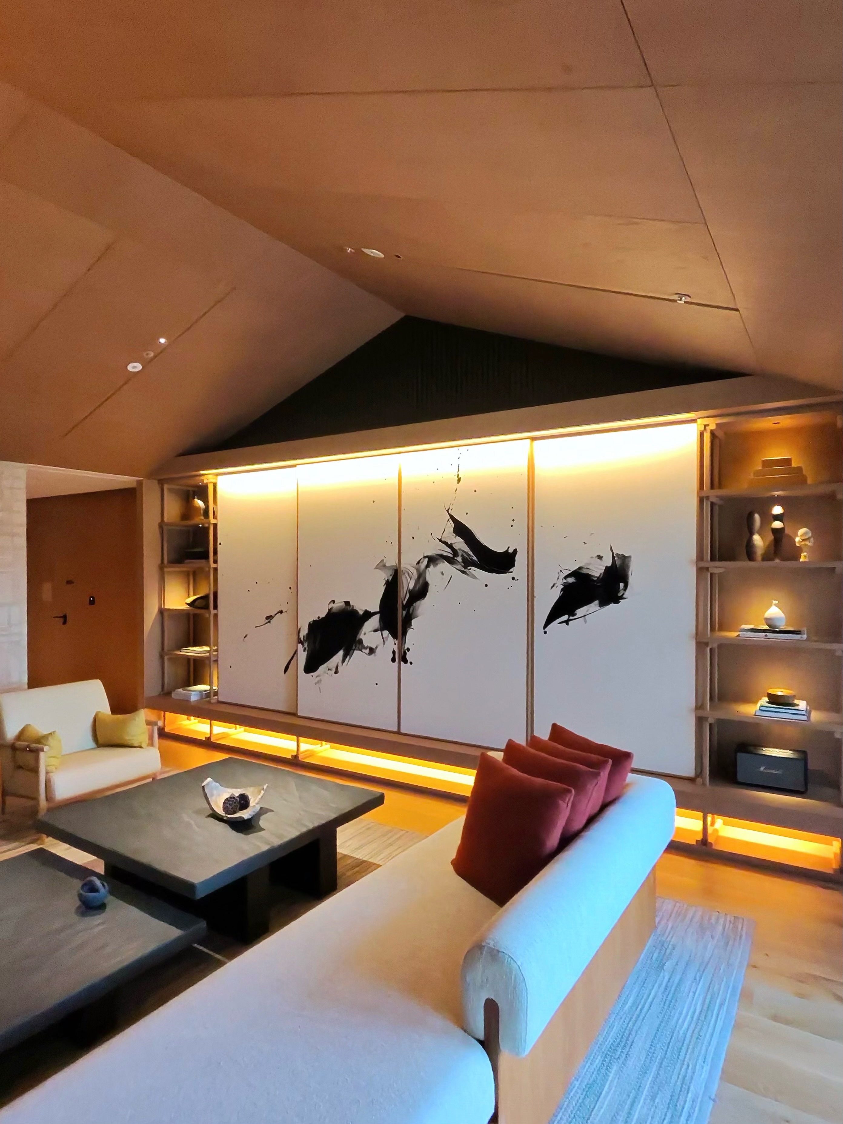 Japanese painting with calligraphy brush in the penthouse suite of Six Senses Kyoto.