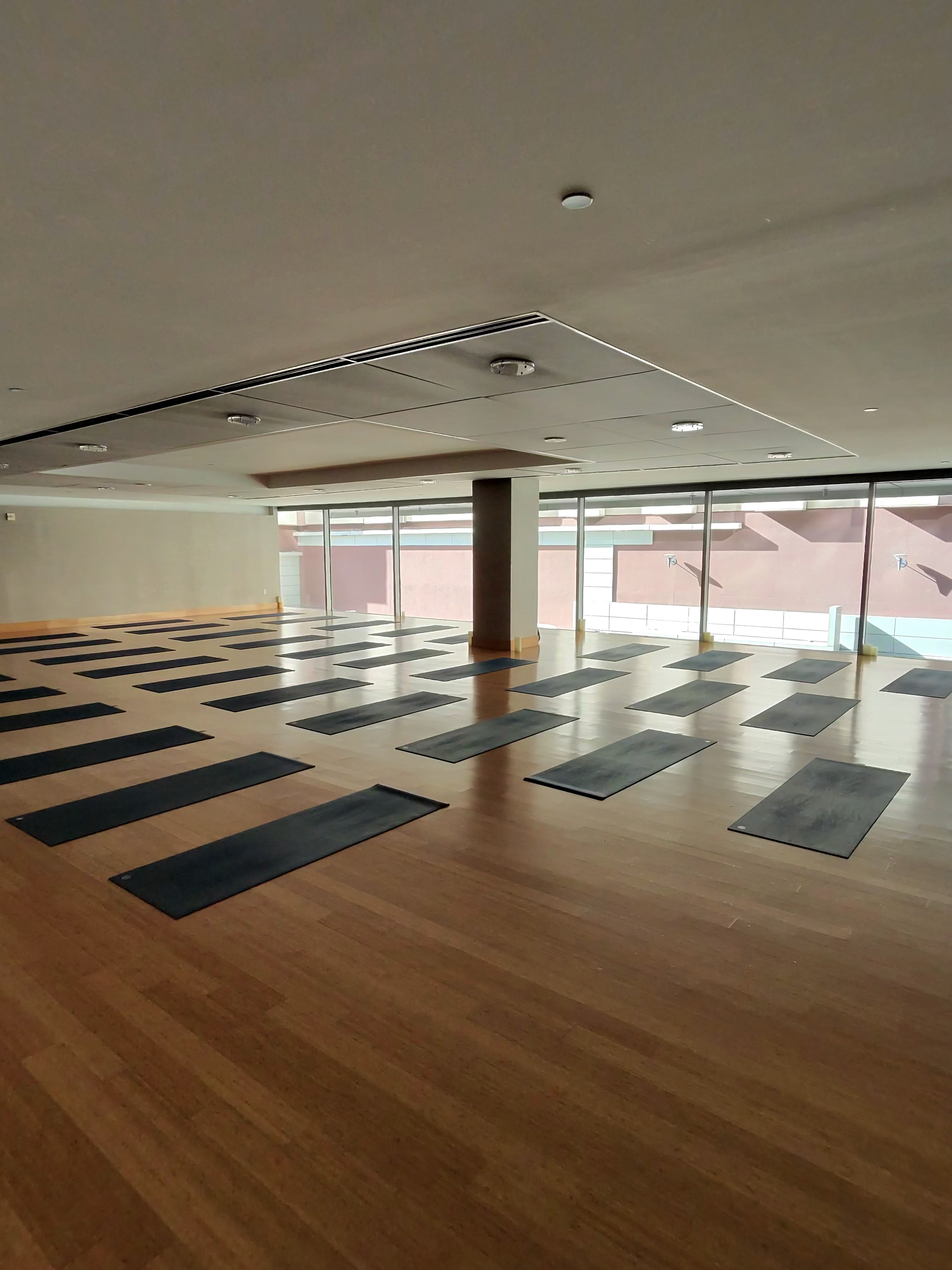 Large yoga studio at the Equinox Gym inside of Four Seasons San Francisco.